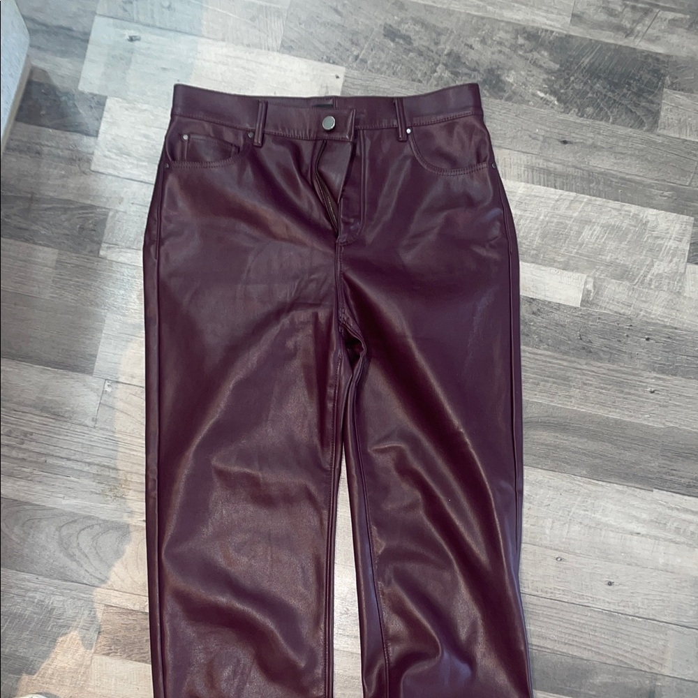 Ann Taylor Faux Leather Straight Leg Pants in Deep Burgundy